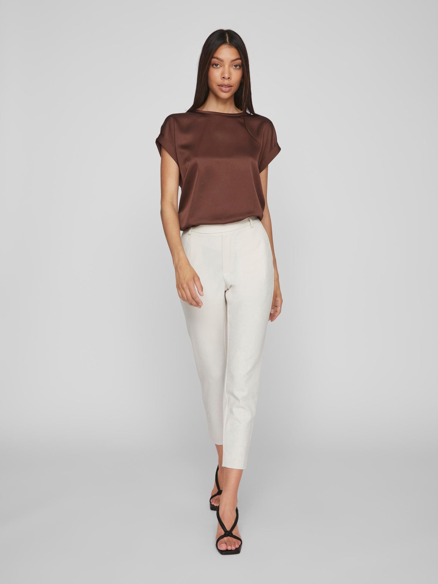 Vila Vielette s/s satin top 14059563 Shaved Chocolate