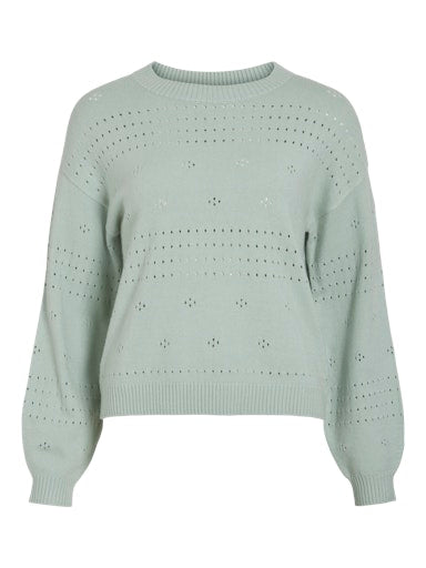 Vila Viril L/S O-neck Pointelle knit top 14101222 Silt Green