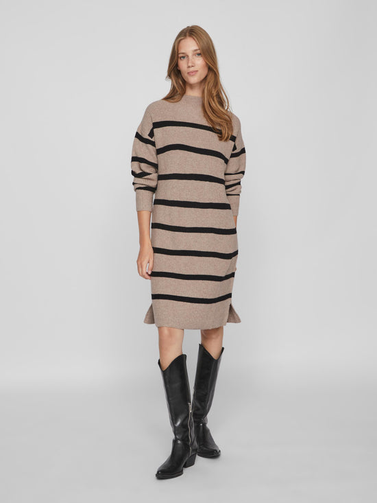 Vila Viril l/s mockneck knit dress 14091664 Brown/Black