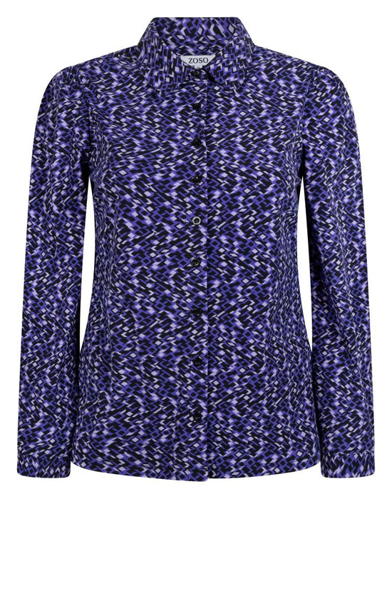 Laad de afbeelding in de Gallery-viewer, Zoso Printed travel blouse 234Linda Purple/Black
