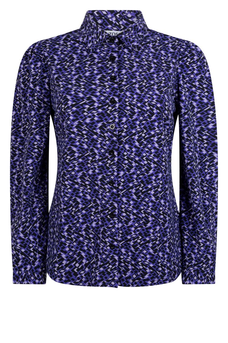 Laad de afbeelding in de Gallery-viewer, Zoso Printed travel blouse 234Linda Purple/Black
